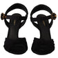 Black Tulle Ankle Strap Heels with Crystal Buckle
