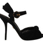 Black Tulle Ankle Strap Heels with Crystal Buckle