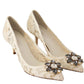 Elegant White Lace Heels with Crystal Embellishment