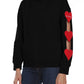Black Cotton Women Sweater with Embroidered Hearts