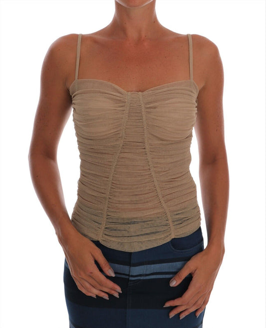 Chic Beige Sleeveless Mesh Tank Top