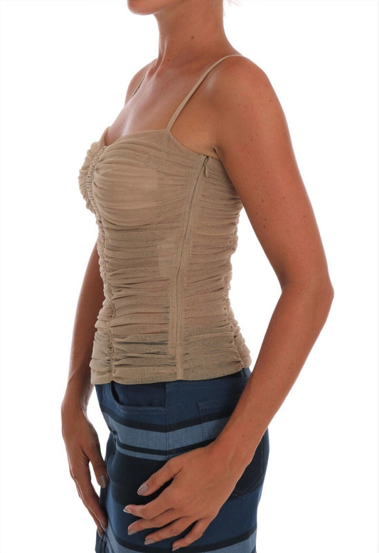 Chic Beige Sleeveless Mesh Tank Top