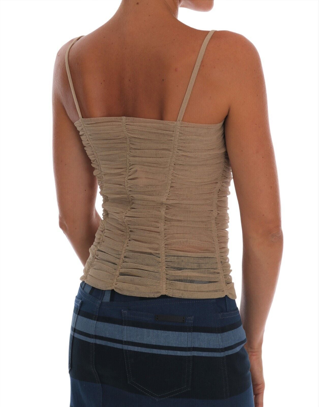 Chic Beige Sleeveless Mesh Tank Top