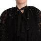 Black Floral Lace Shoulder Wrap Sweater