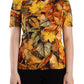 Elegant Round Neck Leaf Print Blouse