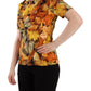 Elegant Round Neck Leaf Print Blouse