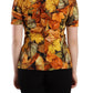 Elegant Round Neck Leaf Print Blouse