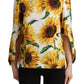 Sunflower Print Cotton Elbow Sleeve Blouse