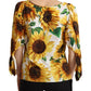 Sunflower Print Cotton Elbow Sleeve Blouse