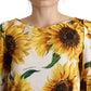Sunflower Print Cotton Elbow Sleeve Blouse