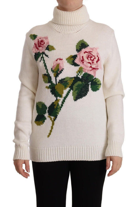 Elegant Floral Embroidered Wool Turtleneck