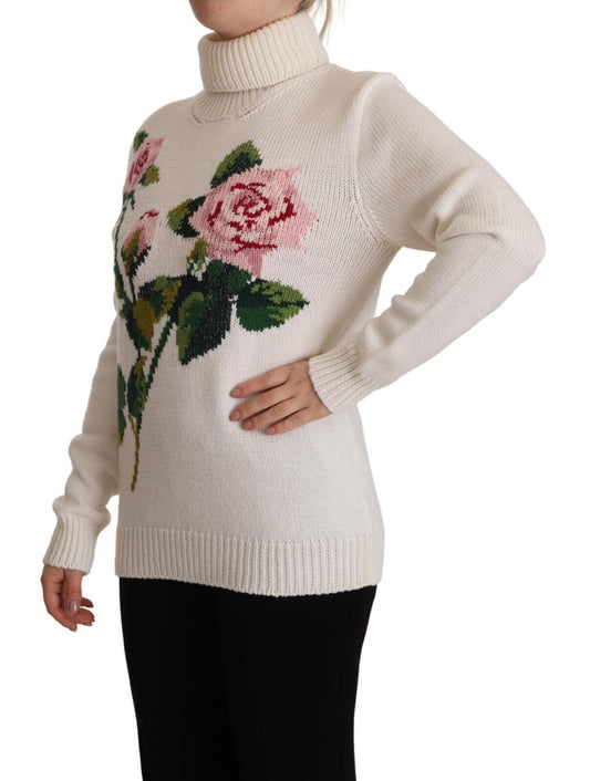 Elegant Floral Embroidered Wool Turtleneck