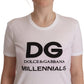 Elegant Crew Neck White Tee with DG Millennials Print