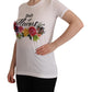 Elegant Floral Crystal-Embellished White Tee