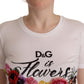 Elegant Floral Crystal-Embellished White Tee