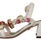 Elegant Strappy Sandals with Pink Roses and Crystals
