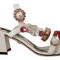 Elegant Strappy Sandals with Pink Roses and Crystals