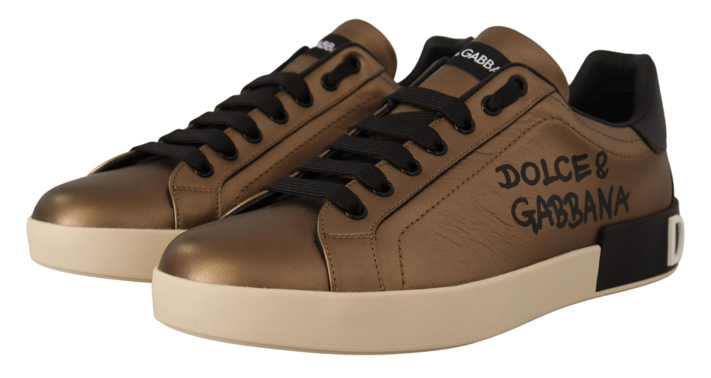 Elegant Gold Bronze Low-Top Sneakers
