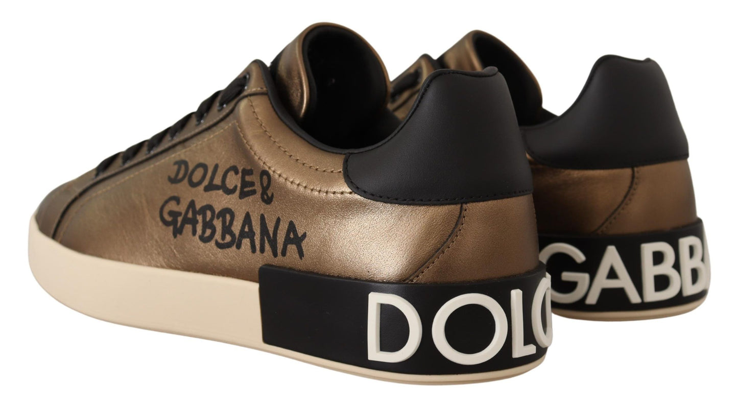 Elegant Gold Bronze Low-Top Sneakers