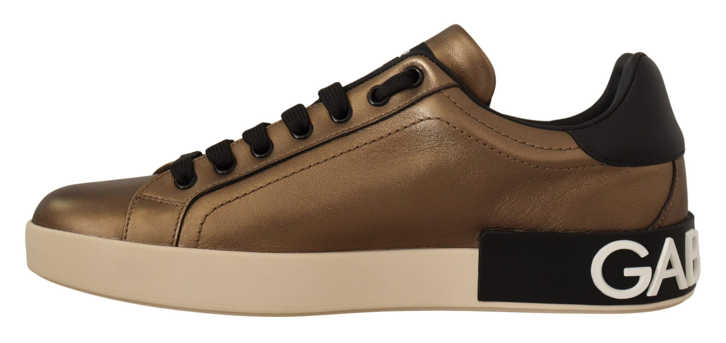 Elegant Gold Bronze Low-Top Sneakers
