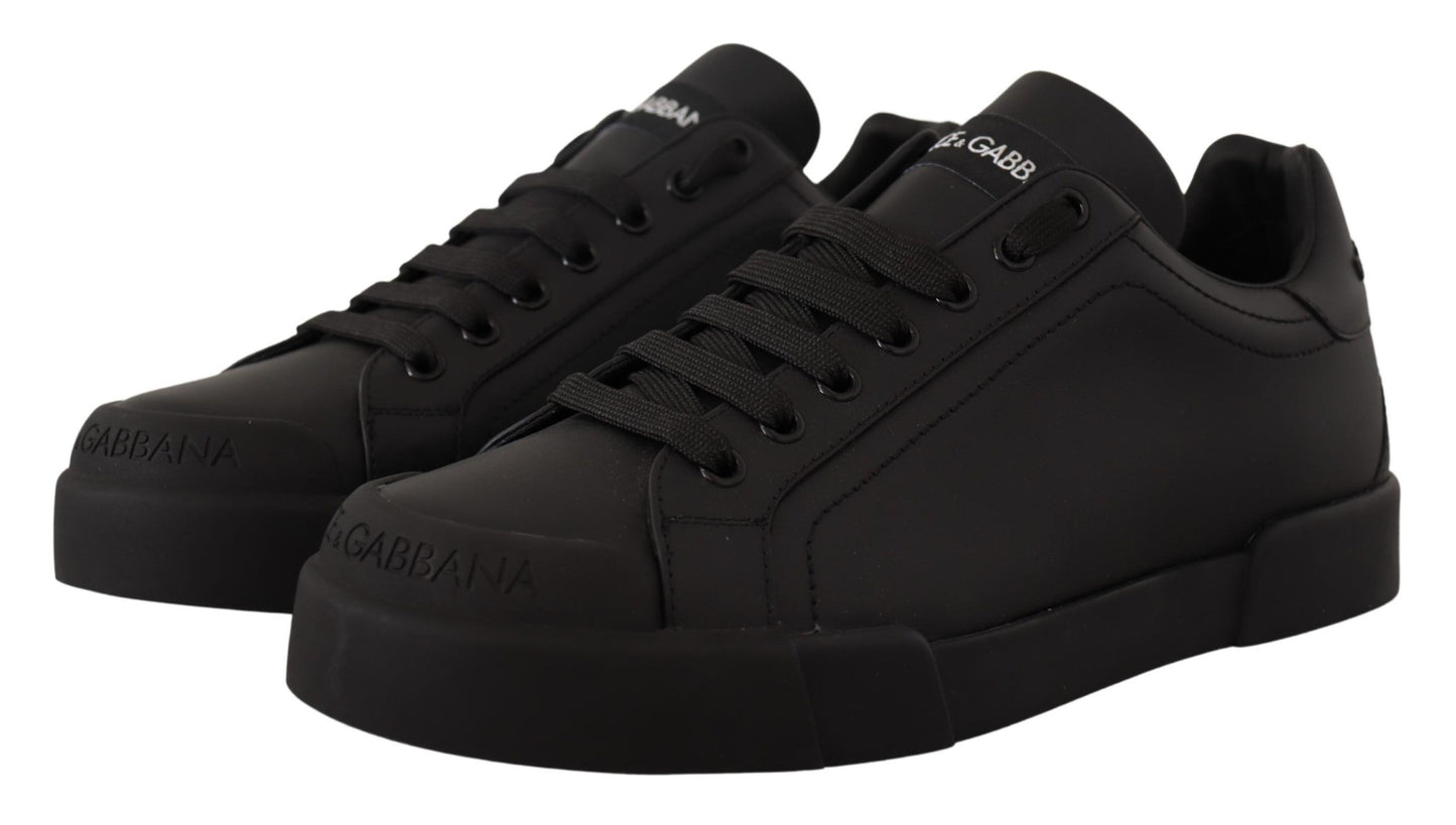 Elegant Black Leather Casual Sneakers