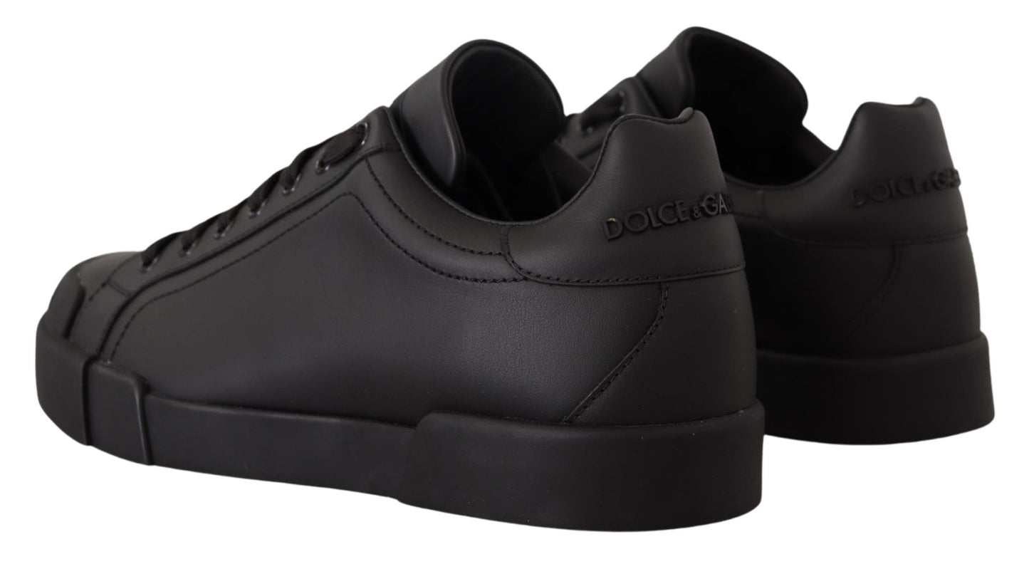 Elegant Black Leather Casual Sneakers