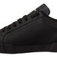 Elegant Black Leather Casual Sneakers