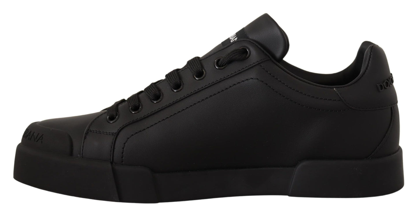 Elegant Black Leather Casual Sneakers