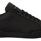 Elegant Black Leather Casual Sneakers