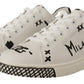 Elegant White Love Motif Leather Sneakers