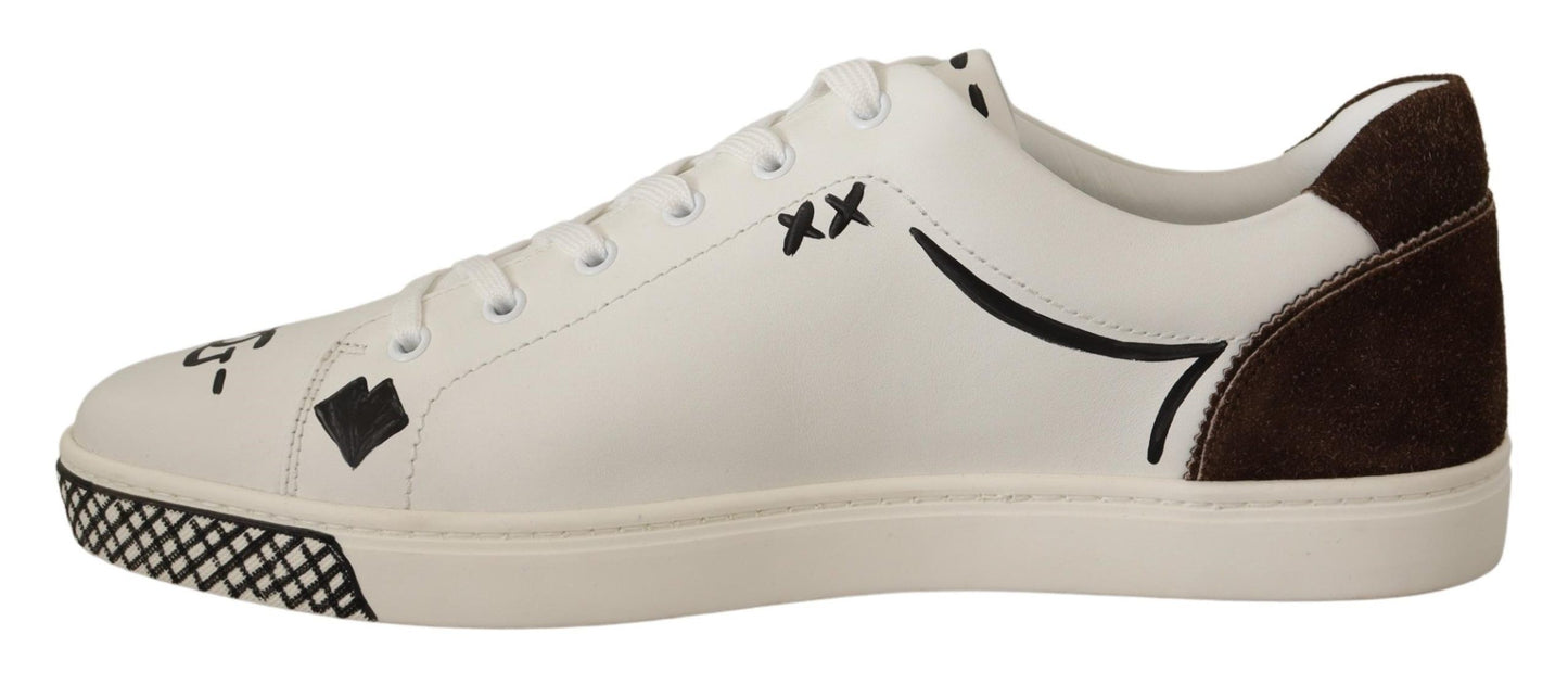 Exquisite White Love Motif Leather Sneakers
