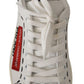 Chic White Leather Casual Sneakers with Red Logo