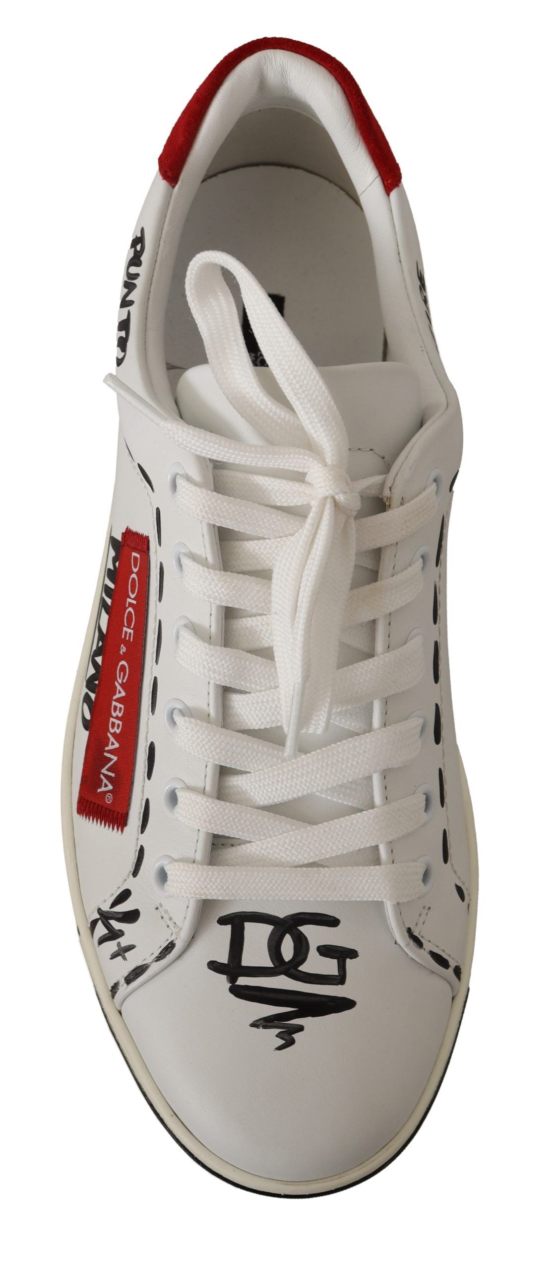 Chic White Leather Casual Sneakers with Red Logo