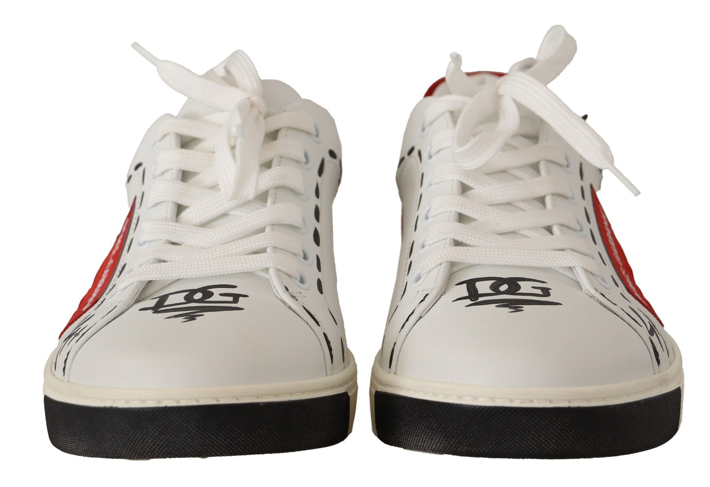 Chic White Leather Casual Sneakers with Red Logo