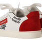 Chic White Leather Casual Sneakers with Red Logo