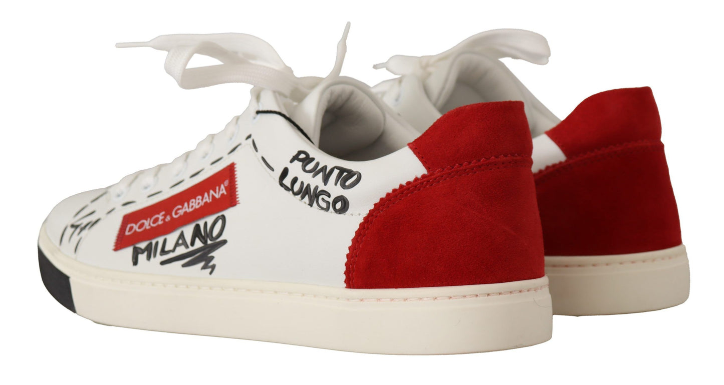 Chic White Leather Casual Sneakers with Red Logo