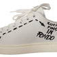 Chic White Leather Casual Sneakers with Red Logo