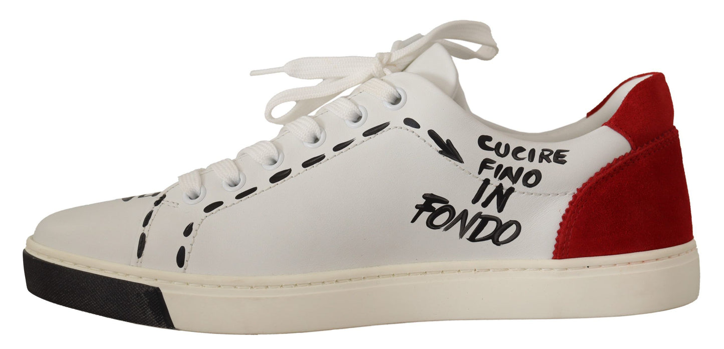 Chic White Leather Casual Sneakers with Red Logo