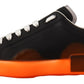 Elegant Black and Orange Leather Sneakers