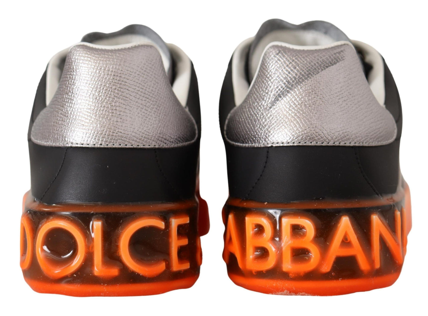 Elegant Black and Orange Leather Sneakers