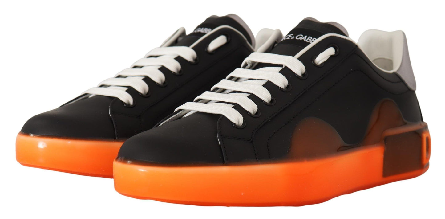 Elegant Black and Orange Leather Sneakers