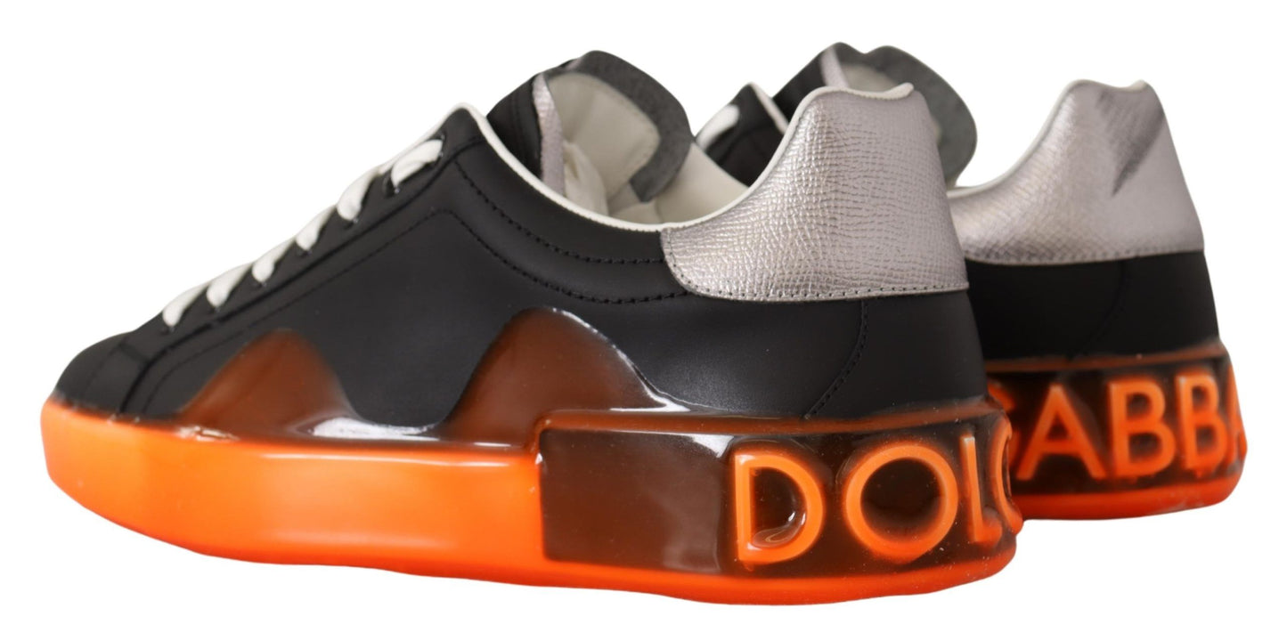 Elegant Black and Orange Leather Sneakers