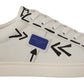 Elegant White & Blue Low-Top Leather Sneakers