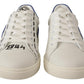 Elegant White & Blue Low-Top Leather Sneakers