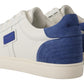 Elegant White & Blue Low-Top Leather Sneakers