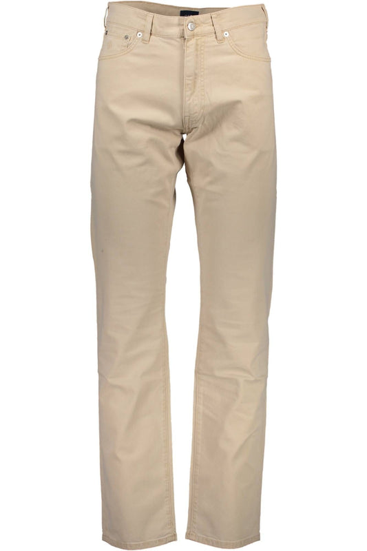 Beige Cotton Men Trouser