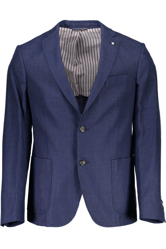 Blue Cotton Men Jacket