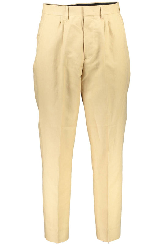 Beige Cotton Men Trouser