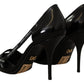 Elegant Black Leather Heels Pumps