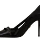 Elegant Black Leather Heels Pumps